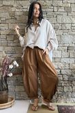 Ginny Gingham Balloon Sleeve Blouse Latte
